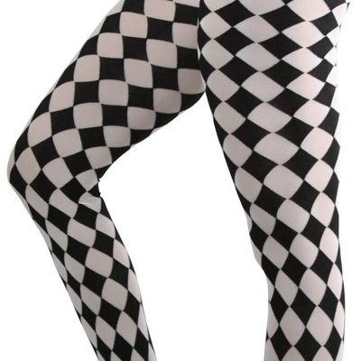 Women's Harlequin Designed Opaque Full Footed Pantyhose - BLACK/WHITE